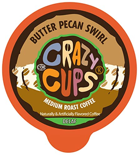 Crazy Cups Cialde di caffè decaffeinato al burro e noci pecan, tazze K decaffeinato per macchine Keurig, cialde riciclabili monodose (88 pezzi, confezione da 4)