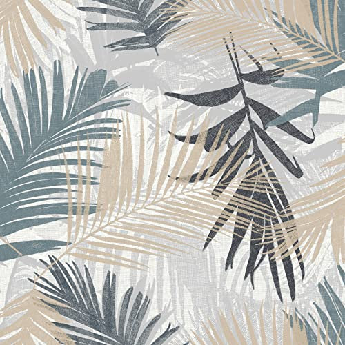 Papier peint intissé Jungle glam 1005 x 52cm Bleu/vert, Gris, beige | Revêtement Mural, Tapisserie | Ambiance Facile à poser et à enlever