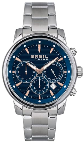 Breil, Collezione Caliber, Orologio Uomo, Cronografo in Acciaio, Movimento PE 902, Indici e Sfere con White Luminous, Chiusura Déployabte con Pulsanti, Cassa 42 mm, Silver e Blu