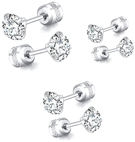 SJBAUTYO 3 Paare Ohrstecker,Set Stecker Diamant Ohrringe Damen Männer,Hypoallergen Sleeper Stud Set,Ohrringe im doppelten Stil,3/4/5mm mit Zirkonia Helix Ohr Piercing