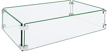 vchin Feuerstelle Windschutz, 59,7 x 29,2 x 15,2 cm, Glas-Windschutz für quadratische Feuerstelle, aus klarem gehärtetem Glas, Set mit Montageanleitung (evtl. nicht in deutscher Sprache), einfach zu
