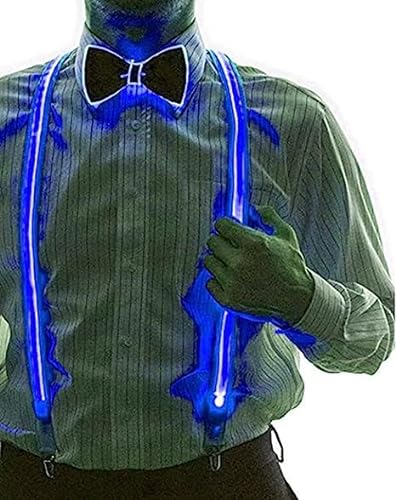 IVEOPPE Leuchtende LED Hosenträger Herren und Fliege - LED Rave Outfit 2er Set, für Musik Festival, Halloween-Kostümparty (Blau)