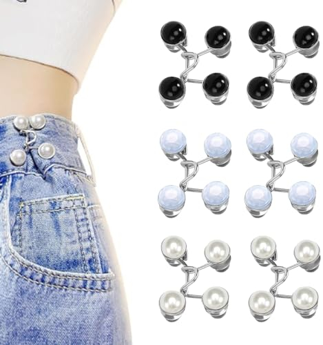 Plstod Hosenbund Enger Machen Jeansknöpfe 6 Sets Knöpfe Hosen Enger Machen Pearl Jean Knopfnadeln Verstellbare Nagelfreie Taillenschnallen Abnehmbarer Jeansknopf Kein Nähen Button für Hosen Jeans