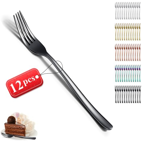 Kyraton Fourche de table de noir 12 pièces, 20,5 cm de fourchettes en acier inoxydable ensemble de couverts, ensemble de fourchettes à dîner