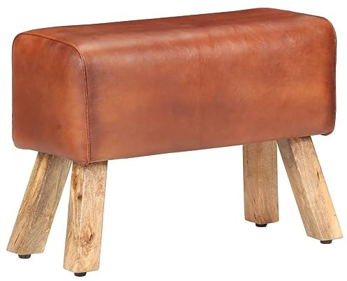 SKM Sitzbank Turnbock-Design 58cm Braun Echtleder Mango Massivholz, Weight: 6.58 kg, 320784