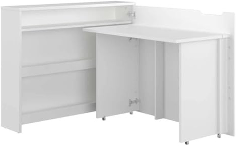 Lenart Work Concept CW-01P - Bureau pliable avec étagères - Côté droit - Surface de travail de 100 cm - Bureau à domicile intelligent (blanc mat)