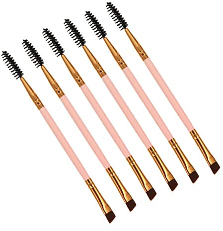 Pinceaux De Maquillage 6 En 1 Brosse À Sourcils Eye-liner Biseauté Fin Recourbe- Portable Aluminium Et Bois