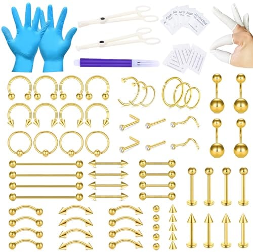 WillTen 100PCS Piercing Kits for All Piercings, 12G 14G 16G Piercing Needles Tools for Nose Septum Belly Button Lip Tongue Cartilage Ear Tragus Helix Piercing with Piercing Jewelries Clamps Tool Kit