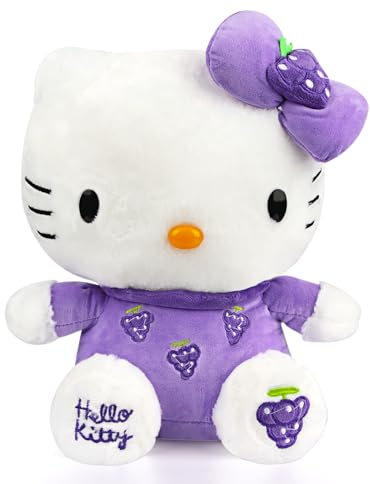 Xingsky Peluche chat Hello Kitty 30 cm - Doudou Kawaii - Pour enfants filles et adultes - Pour anniversaire, Noël, fête - Raisin