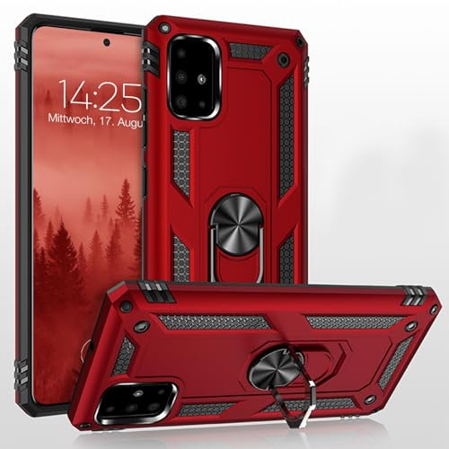 LBH Outdoor Hülle für Samsung Galaxy A51 Armor Militär Stoßfest Handyhülle 360 Grad Metal Ring Halter Ständer Schutzhülle für Handyhalterung Auto Magnet Rot