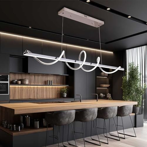 Likflyer LED Pendelleuchte Esszimmer, 120cm Moderne Hängeleuchte esstisch, 10%-100% Einstellung der Farbtemperatur, Pendelleuchte LED, Verchromt