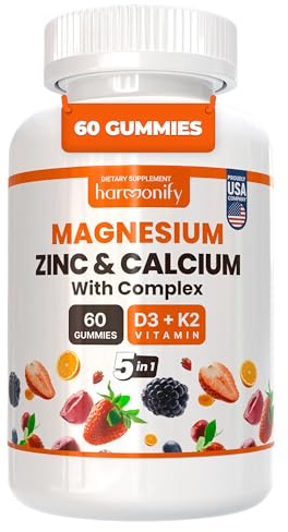 Magnesium Calcium Zinc with Vitamin D3 & K2 Gummies, Multivitamin for Women and Men, Bone Strength & Muscle Function, Extra Absorption Formula, 30 Days Serving