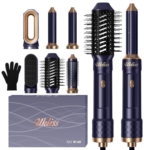 UKLISS Hair Styler Set 6 in 1, Warmluftbürste mit Haartrockner 1000W, Auto Air Wand Haarstyling, Lockenbürste Warmluft, Rundbürstenföhn, Haarglätter Bürste für Frauen Glätten, Locken