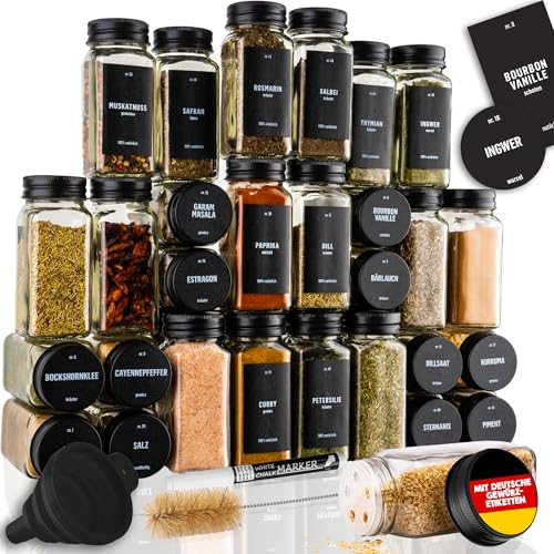 Deco haus® Gewürzgläser eckig mit Schraubkappe 24er Set [+Etiketten & Streueinsatz] - Gewürzdosen Set Glas - Gewürzbehälter Spice Jars - Gewürze Aufbewahrung - Gewürz Organizer Gewürzaufbewahrung