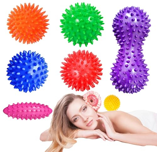 Aszaui 6 Stück Massageball Set,mit Igelball,faszienball,Igelball,Peanut Massage,Ovaler Stachelball,für Beine, Füße, Hände und Rücken