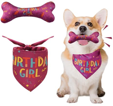 Hundebandana & Hundehalstuch für Geburtstag - Knochenspielzeug mit Hund, Geeignet für kleine, mittlere & große weibliche Hunde & Katzen