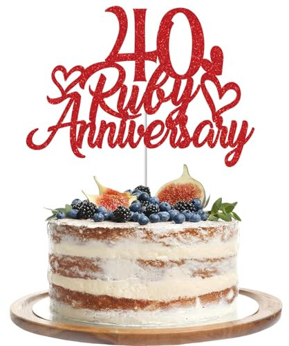 Gidobo 40th Ruby Anniversary Cake Toppers, Glittery Cake Decorations with Love Heart Pick for 40th Wedding Anniversary Party Supplies