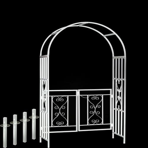 Yidelchon Arceau À Rosiers avec Portillon, Arche De Jardin pour Plantes Grimpantes, Tonnelle Pergola en Fer 210 X 114 X 52 Cm, Tuteur Colonne De Jardin Résistant Aux Intempéries(White)