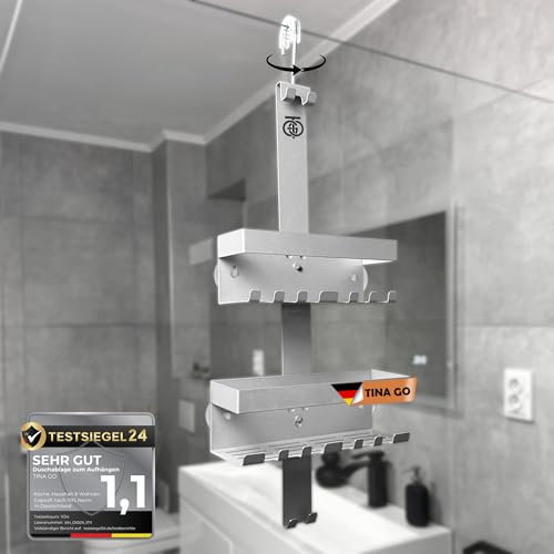 TINAGO Duschablage zum Hägen Badezimmer Organizer Duschablage ohne Bohren Duschregal ohne Bohren Badezimmer Regal Badregal ohen Bohren Rostfrei Shampoo Halterung