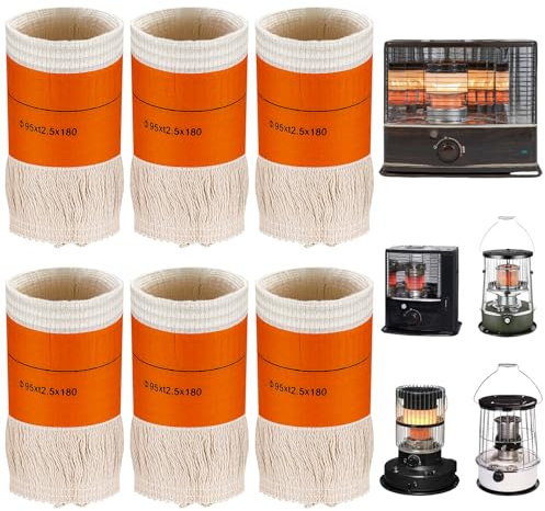 GOMETY Lot de 6 mèches pour poêle à pétrole - Mèches pour poêle à pétrole d'intérieur - Mèches de rechange pour chauffage à pétrole (95 x 2,5 x 180 mm)