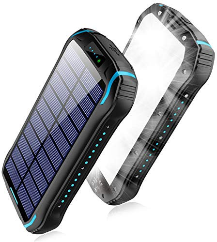Chargeur Solaire 26800Mah, Chargeur de Batterie Solaire Portable, Batterie Externe, Chargeur de téléphone, Banque d’Alimentation, Bleu