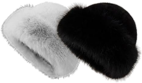 iSpchen Fischerhut Damen Winter Flauschige Bucket Hat Warme Anglerhut Wintermütze Winter Warm Plüsch Eimer Hut Kunstpelz Fellmütze,hellgrau+schwarz