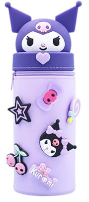 Ruayia Kawaii - Astuccio per ragazze, con chiusura lampo, in silicone, morbido, per la scuola, Lilla, Kuromi, Organizer per valigie