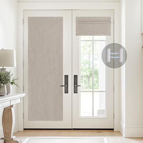 StangH Natural Linen Roman Shade for Doors, Cordless 100% Blackout French Door Shade with Magnetic Lift, Easy Install Privacy Window Blind for Living Room Office, W 26 x L 64, 1 Panel