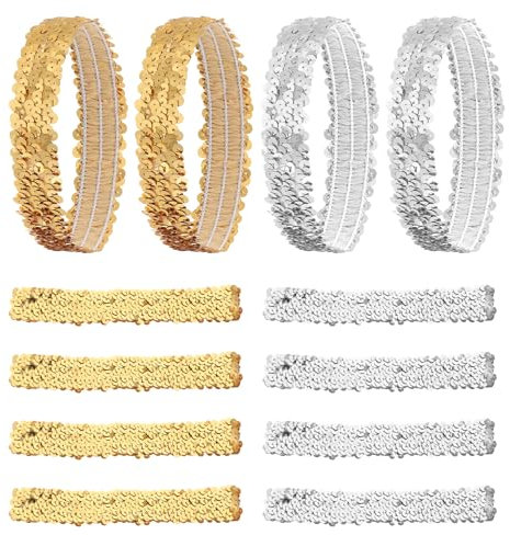 Glitzer Stirnband Mädchen 12 Stück Haarreif Glitzer Pailletten Haarbänder Mädchen Glitzer Haarband Mädchen Elastisch Haarband Damen mit Pailletten Stilvoll Glitzer Stirnbänder für Tanzen Party