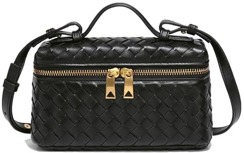 Raiuyow Mini-Umhängetasche, gewebt, quadratisch, mit Tragegriff oben, Handtasche, Umhängetasche, niedlich, trendig, Schwarz