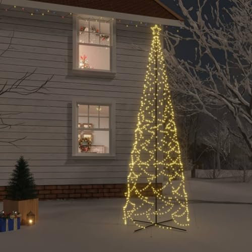 IKAYAA Árbol de Navidad LED Con Luces y Estrella, Poste de Metal, Blanco Cálido, 500 x 160 cm, 1400 LED, Decoración Para Jardín Exterior