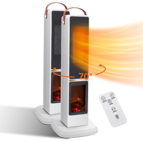 Taylor Swoden Calefactor cerámico PTC 2000W para uso en interiores con chimenea, oscilación de 70°, temporizador de 12 horas, 3 modos, control remoto, rápido calentador de torre cerámico, 2 Piezas