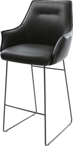 DELIFE Barstuhl Alja-Flex Kufengestell Metall Schwarz Echt-Leder Schwarz Taschenfederkern