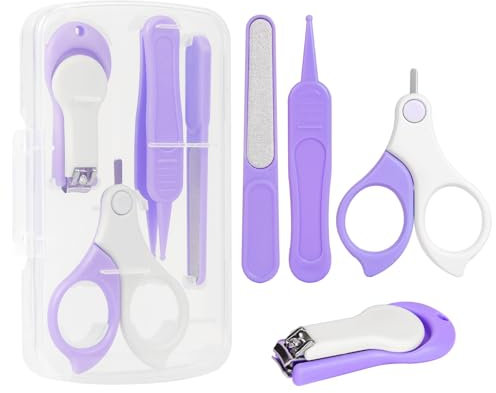 Vicloon Manucure Bébé,Coupe-ongles pour bébé 4 en 1,Kit Soins des Ongles Bébés et Jeunes Enfants,Bebe Lime Ongle,Coupe-Ongles, Ciseaux à Ongles, Lime à Ongles, Pincettes(Violet)
