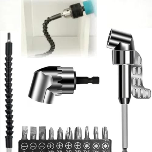 Winkelgetriebe,Winkelschrauber Aufsatz Set,Flexible Welle Bohrmaschine Bithalter,105° Winkelaufsatz für Akkuschrauber,1/4-Zoll Sechskantschaft,13PC Akkuschrauber Set für Garage Bauarbeiter