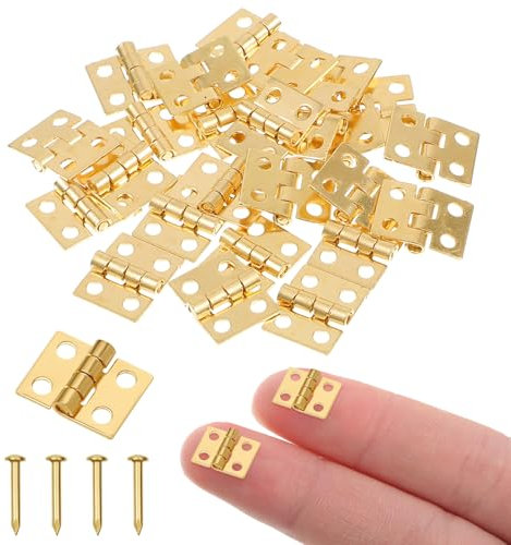 24Pcs 10 x 8mm Mini Brass Hinges 180 Degree Tiny Hinges for Miniature Furniture Jewelry Box, 0.31x0.39 Gold Small Metal Hinges Hardware for Chest Box Dollhouse Cabinet DIY Accessories