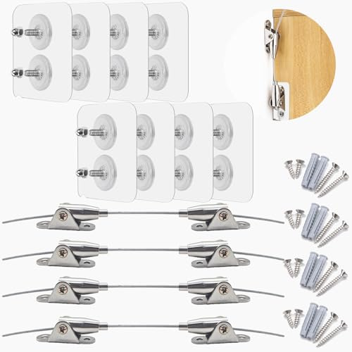 EAPIKON 4 Paare Kippsicherung Möbel Ohne Bohren für Schrank Kommode, Anti Kipp Möbel Wandanker aus Metall, Verstellbare Kippschutz Möbelbefestigung für Haustiere Babysicherheit, Furniture Wall Anchor | Verstellbare Gurte aus Edelstahl für Schränke, Schubladen, Bücherregale und Möbel