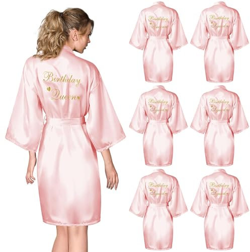 ASMIZ Lot de 6 peignoirs en satin soyeux pour femme - Kimono - Pour fête d'anniversaire - Pour soirée pyjama, rose, Taille unique