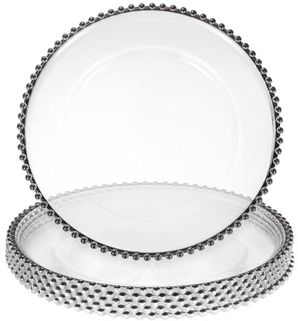 sourcing map 6 platos de carga transparentes a granel, platos de carga redondos de plástico de 13 pulgadas con borde de cuentas, plato de postre para boda, fiesta, evento, decoración de mesa, color