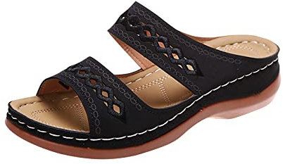 RLEHJN Sandales Femme Nu-Pieds Orthopédique Compensées Sandale Confortable De Plage Sandales Femmes Antidérapantes Respirantes Pantoufles Rétro Compensé Épaisse Chaussures Bohemia Romain Pantoufle