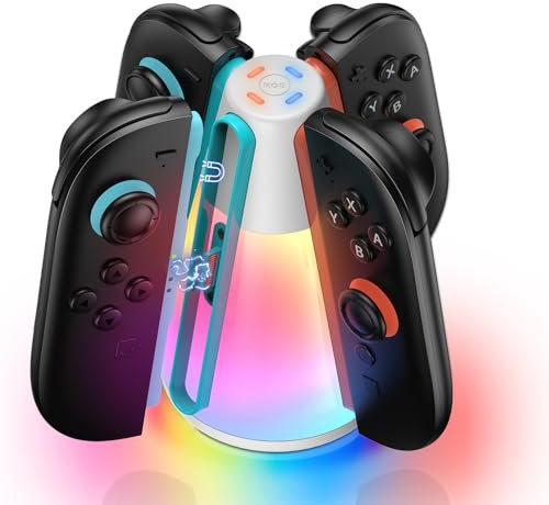 FASTSNAIL Charging Dock for Nintendo Switch 2 (2025) for Joy-Con, 4 in 1 Switch2 Joycon Controller Charger Station with 10 RGB Light Modes and LED Indicator, Magnetic Storage Stand for NS2 Joycon