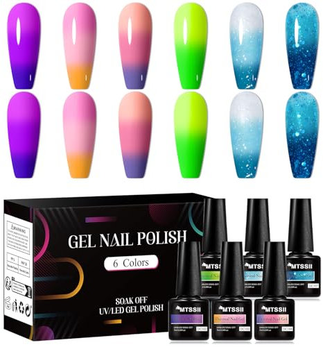 MTSSII UV Nagellack Farbwechsel Thermogel 6 Farben Temperatur Farbwechsel Gel Grün Lila Blau Thermo Gel Nagellack Soak Off UV/LED Nail Polish Geschenkset