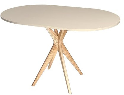 RAGABA Ovaler Esstisch klein 100x75 cm, X-Gestell, Esstich für 4 Personen, Massivholz, Modern, Platzsparend | Beige