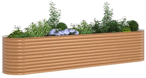 vidaXL Hochbeet Braun 400 x 80 x 81 cm Stahl | Langlebige Konstruktion aus verzinktem Stahl, Einzigartiges Holzlook-Finish, das die Ästhetik verbessert,