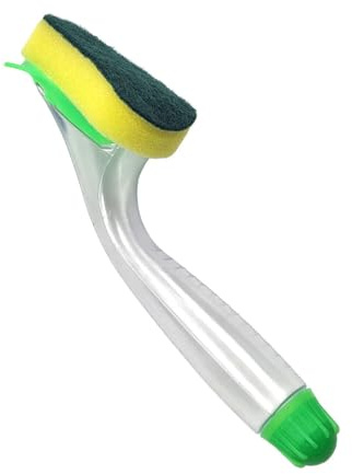 Distributeur de savon - Brosse à vaisselle avec distributeur de liquide intégré et éponge à récurer - Outil de nettoyage de cuisine de 24 cm