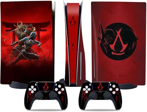 MaD Vision® Kit de Skins Extra-résistants pour PlayStation 5 (PS5) Disc | Ensemble de Stickers vinyles Mats pour Console et 2 manettes – pour Assassin's Creed Shadows Design