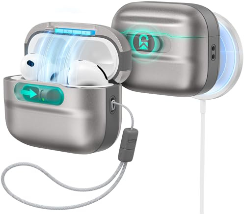 ESR Hülle für AirPods Pro 3, MagSafe-kompatibel, Fallschutz, Titan | Magnetischer Deckelverschluss mit Handschlaufe, kompatibel mit AirPods Pro 3 USB-C (2025), Schutzcase, Pulse FlickLock Serie