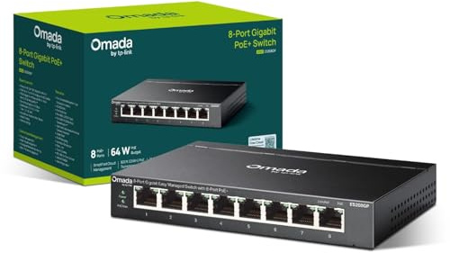 TP-Link ES208GP 8 Port Gigabit Easy Managed Switch,Ethernet Splitter with PoE, Network Switch,No License Fee,Centralised Cloud Management via Omada APP,Fanless,Plug and Play, Energy-Saving