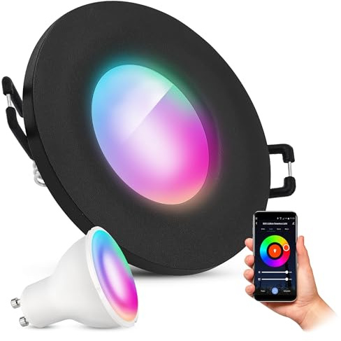 SSC-LUXon BEDA LED Einbaustrahler schwarz IP65 rund - mit GU10 4W SMART Leuchtmittel RGB 3CCT dimmbar 230V - Einbauleuchte für Bad & Außenbereich