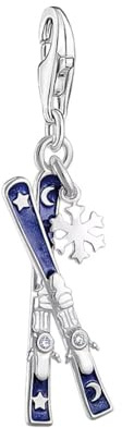 LDGSUPH Blaue Gekreuzte Ski Mit Schneeflocke Hängen Charme, 925 Sterling Silber Charme Anhänger Süße Halskette DIY Schmuck Passt Charms Armband